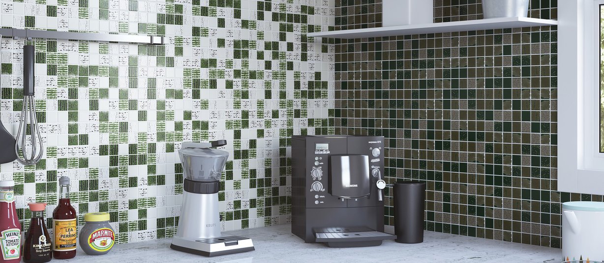 metallic Green and White tiles Modern style Kitchen Tiles