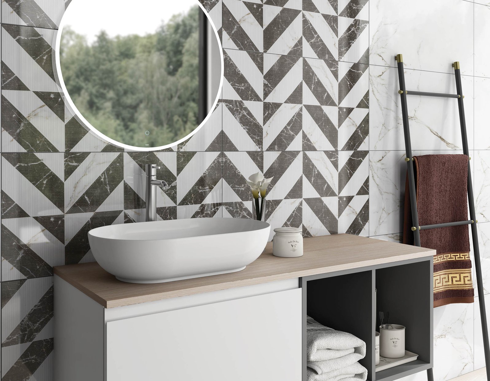 Paloma Black and White tiles Modern style Bathroom Tiles