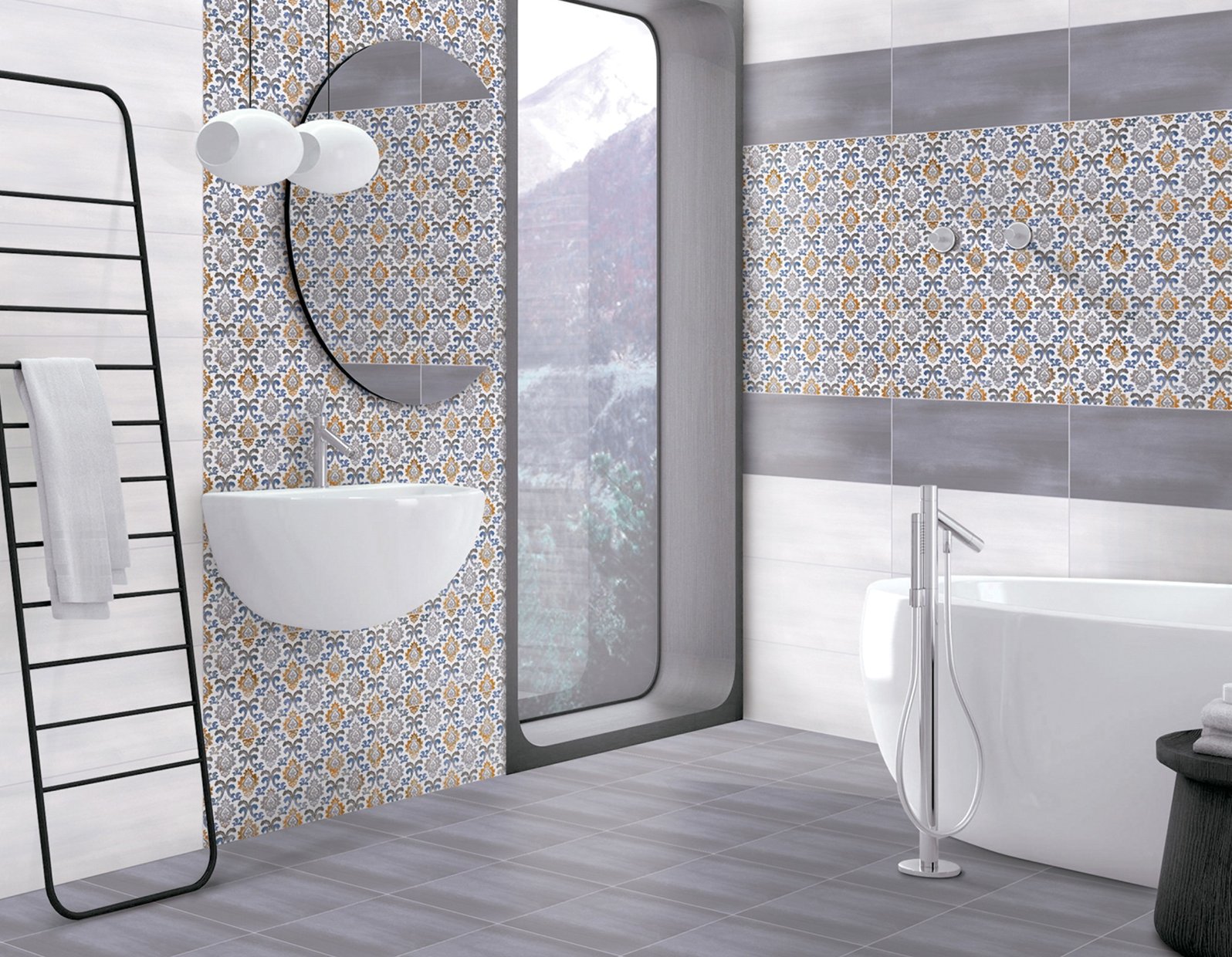 terra Grey, Mix and White tiles Modern style Bathroom Tiles